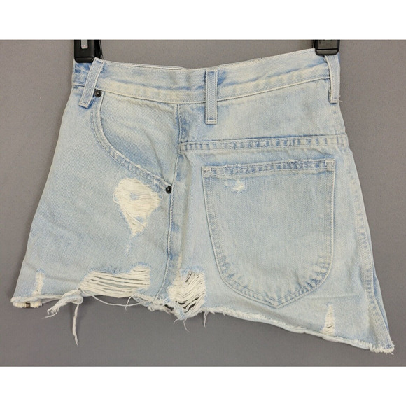 Carmar Distress Mini Jean Skirt Womens 23 Blue Denim Pockets Full Zip Grunge - Picture 11 of 13